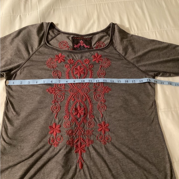 Johnny Was Tops - Johnny Was Charcoal Top with darker red Embroidery
